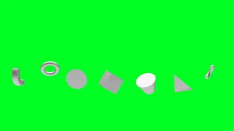 Silver geometric shapes on a green screen in 3D animation. 4K Stock Footage 153136280