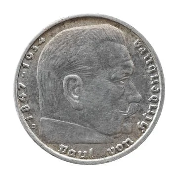 Silver German coin 2 two Reichsmarks 1939 isolated on white background. Stock Photos