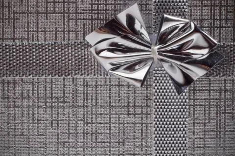 Silver gift as background Stock Photos