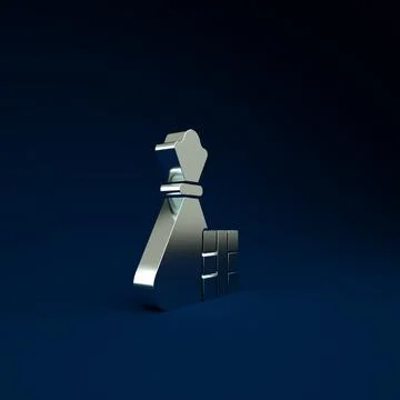 Silver Gift box and bag icon isolated on blue background. Merry Christmas and Illustration