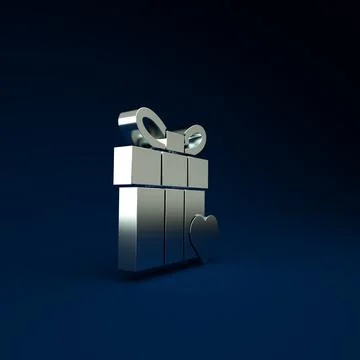 Silver Gift box and heart icon isolated on blue background. Valentines day. M Illustration