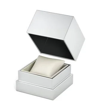 Silver gift box Empty box for watch or jewelry, isolated on white backgrou... Stock Photos