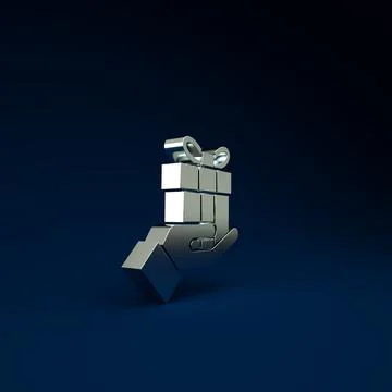 Silver Gift box in hand icon isolated on blue background. Merry Christmas and 库存插图