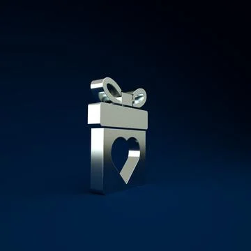 Silver Gift box with heart icon isolated on blue background. Valentines day.  Illustration