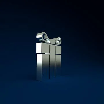 Silver Gift box icon isolated on blue background. Minimalism concept. 3d illu Illustration