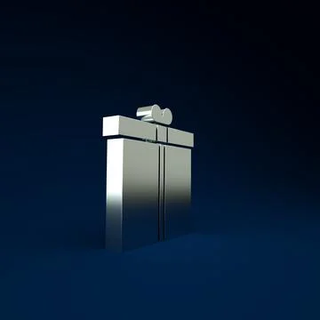 Silver Gift box icon isolated on blue background. Minimalism concept. 3d illu Illustration