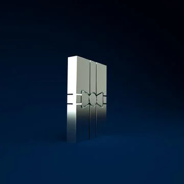 Silver Gift box icon isolated on blue background. Merry Christmas and Happy N Illustration