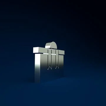 Silver Gift box icon isolated on blue background. Merry Christmas and Happy N Illustration