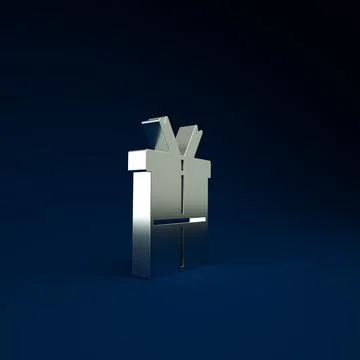 Silver Gift box icon isolated on blue background. Happy Birthday. Minimalism  Illustration