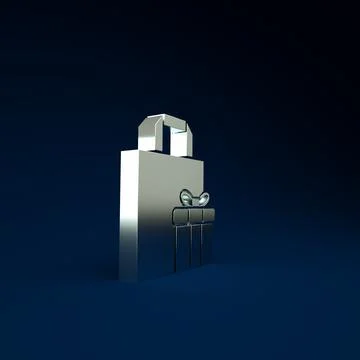 Silver Gift box icon isolated on blue background. Minimalism concept. 3d illu Illustration