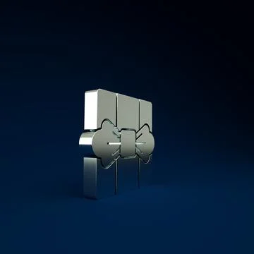 Silver Gift box icon isolated on blue background. Minimalism concept. 3d illu 스톡 일러스트