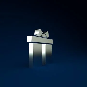 Silver Gift box icon isolated on blue background. Happy Birthday. Minimalism  Illustration