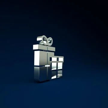 Silver Gift box icon isolated on blue background. Merry Christmas and Happy N Illustration