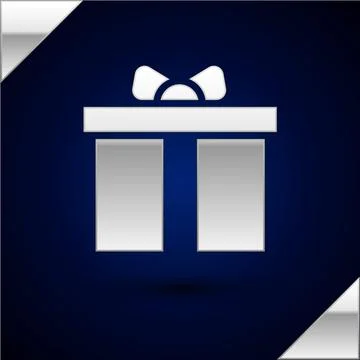Silver Gift box icon isolated on dark blue background. Happy Birthday. Vector Illustration