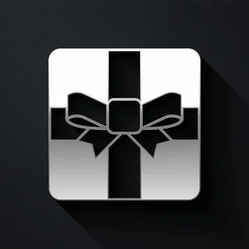 Silver Gift box icon isolated on black background. Valentines day. Long sha.. Illustration