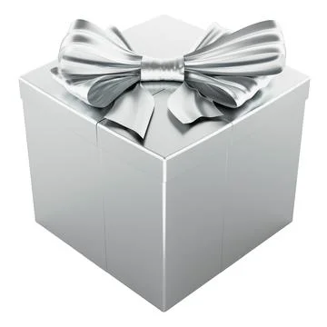 Silver gift box with metallic bow. 3d rendering Stock Illustration