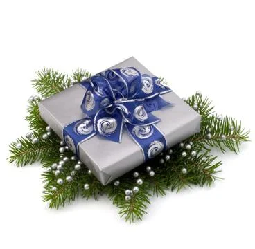 Silver gift box Stock Photos