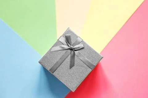 Silver gift box Stock Photos