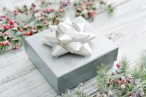 Silver gift box Stock Photos