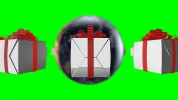 Silver giftbox around the world - green background Stock Footage 85735517