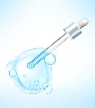 Silver Glass bottle with copper on background blue oil stain or light blue Stock Illustration