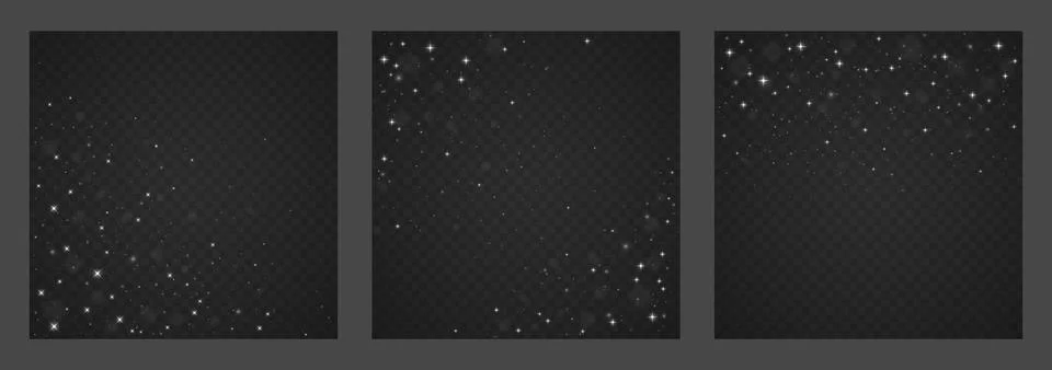 Silver glitter frame and sparkle border with glowing stars and particles Stock Illustration
