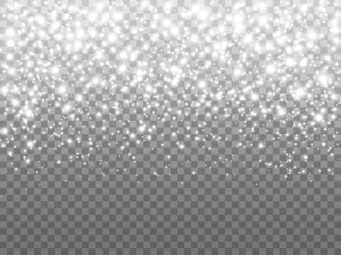 Silver glitter particles on transparent backdrop. Falling shining stars and Stock-Illustration