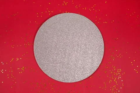 Silver with glitter Round shape like platform podium for product display on red Stock Photos