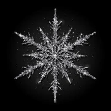 Silver glitter snowflake on black background vector Stock Illustration