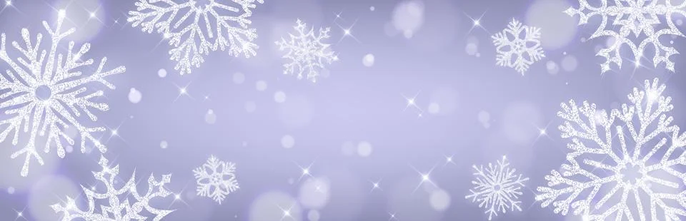 Silver glitter snowflake border with bokeh Stock Illustration