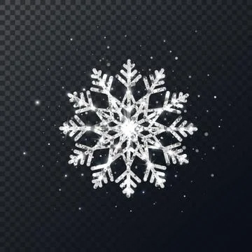 Silver glitter snowflake on transparent background. Shining Christmas snowfla Stock Illustration