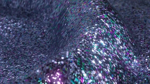 Silver glittering fabric with iridescent sequins is slowly waving, creating Stock Footage 303966903