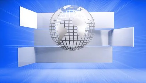 Silver globe on blue abstract background Stock Illustration