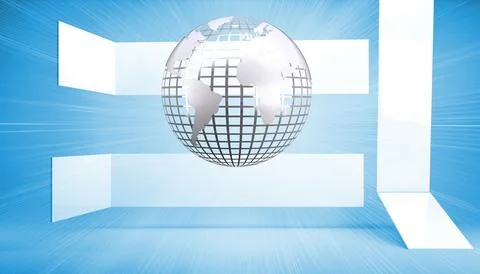 Silver globe on blue abstract background Stock Illustration