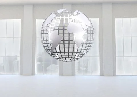 Silver globe floating in room Stock Illustration