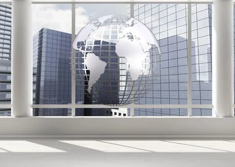 Silver globe floating in room Stock Illustration