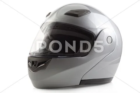 Silver glossy bike helmet isolated Stock Photos