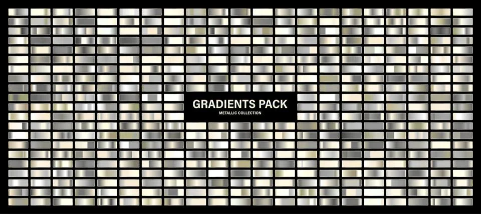 Silver glossy gradient, metal foil texture. Color swatch set. Collection of high Stock Illustration