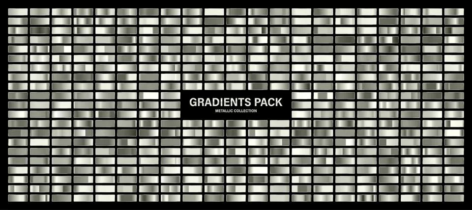 Silver glossy gradient, metal foil texture. Color swatch set. Collection of high Stock Illustration