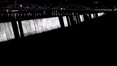 Silver Glowing Quay and Bridge Night View Timelapse with Copy Space,4K,3x Stock Footage 346534307