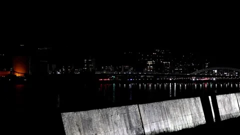 Silver Glowing Waterfront, Cityscape and Traffic Night View with Copy Space,4K Stock Footage 346472547