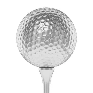 Silver golf ball on tee closeup isolated on white Stock Illustration