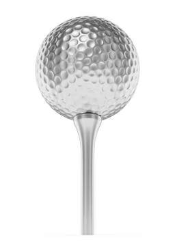 Silver golf ball on tee isolated on white Stock Illustration