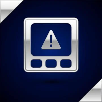 Silver Gps device error icon isolated on dark blue background. Vector Illustrazione stock