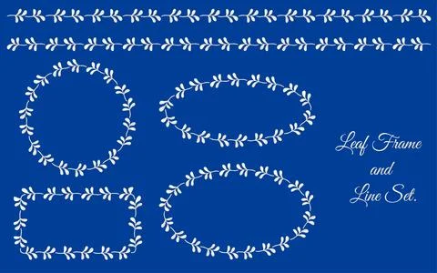 Silver Gradient Leaf Frame and Line Set.Elegant Botanical Border Design. Stock Illustration