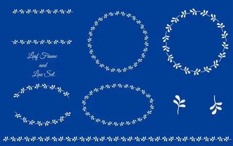 Silver Gradient Leaf Frame and Line Set.Elegant Botanical Border Design. Stock Illustration