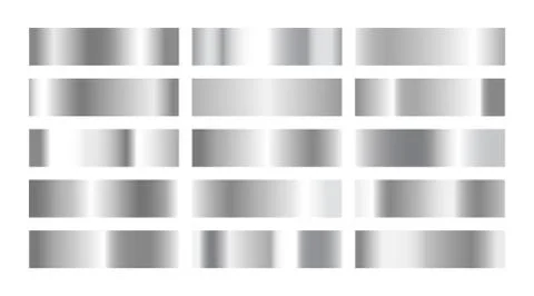 Silver gradient texture set. Metallic background collection. Metal steel plat Stock Illustration