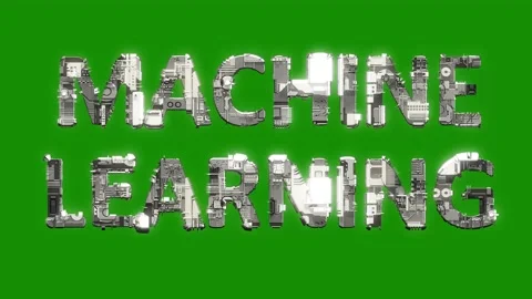 Silver grey cybernetic text MACHINE LEARNING with animation on green screen Stock Footage 201333226