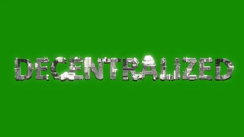 Silver grey cybernetical text DECENTRALIZED with animation Stock Footage 207511630