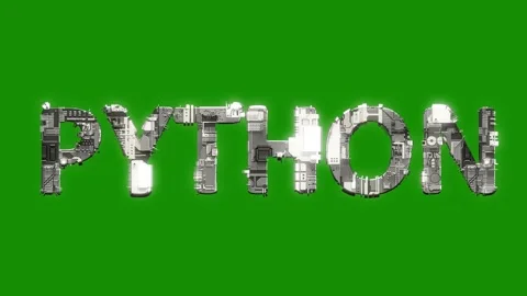 Silver grey cybernetical text PYTHON with animation on green screen Stock Footage 224242446